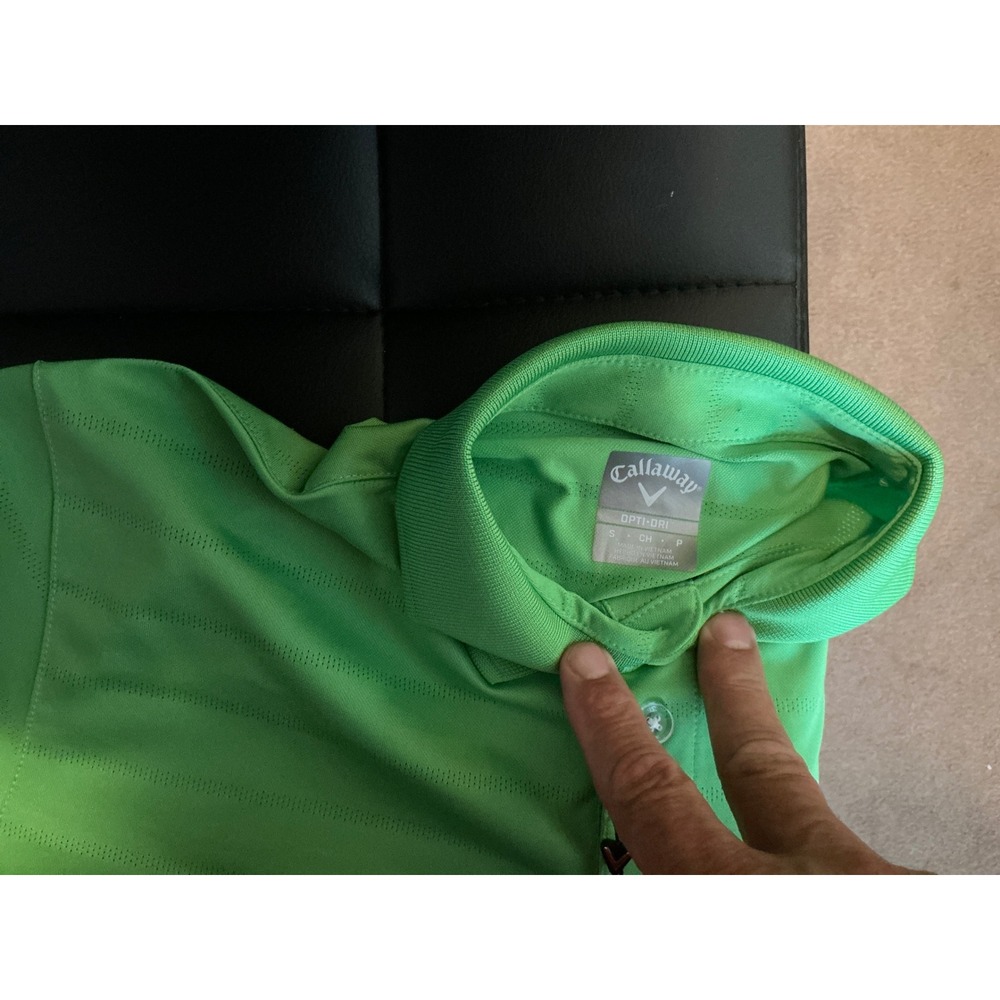 Callaway Opti-Dri Golf Polo Mens Small Lime Green Striped Short Sleeve Shirt